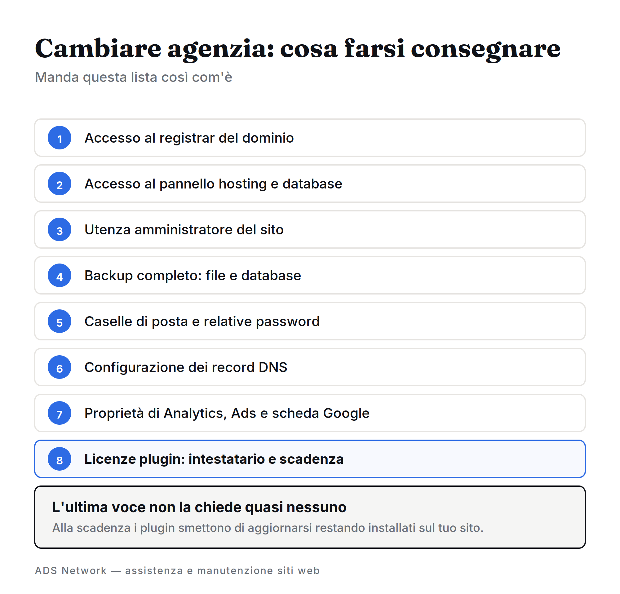 Gli otto elementi da farsi consegnare cambiando agenzia web